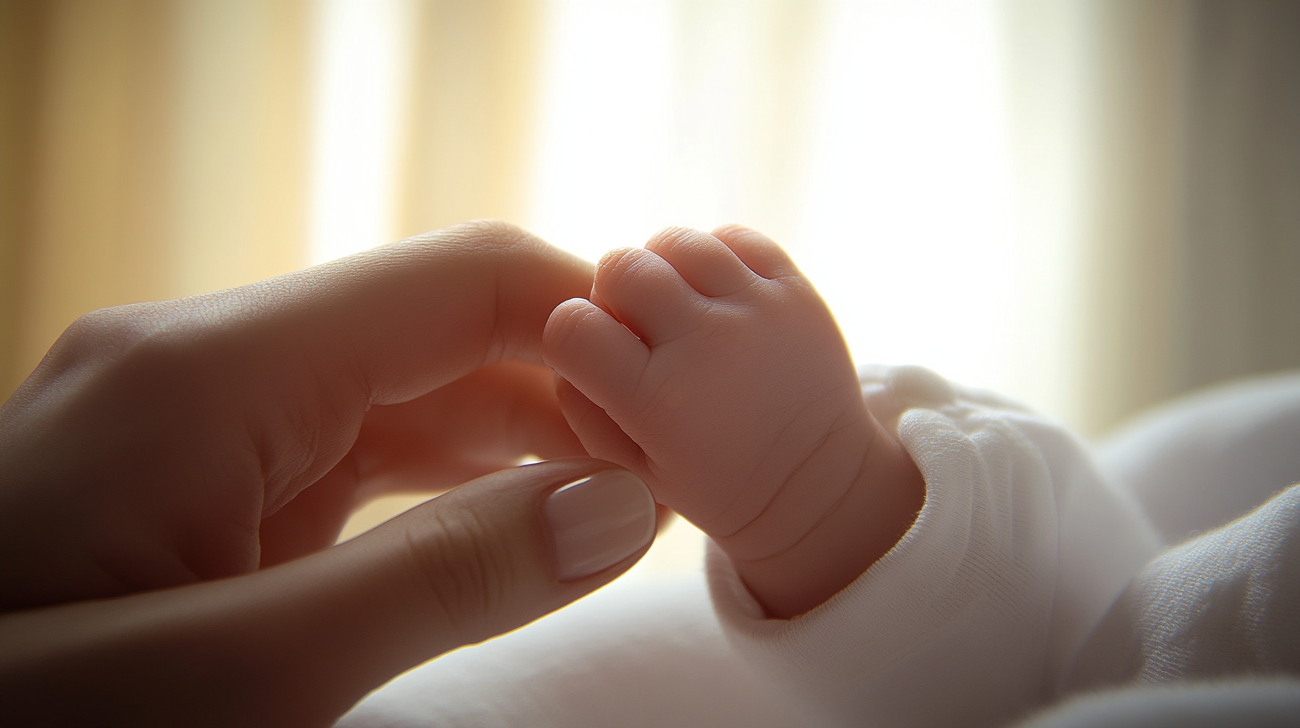 眠る赤ちゃんと母親